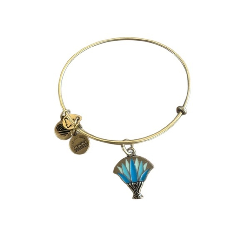 Alex and Ani Gold Bangle with Blue Lotus Charm